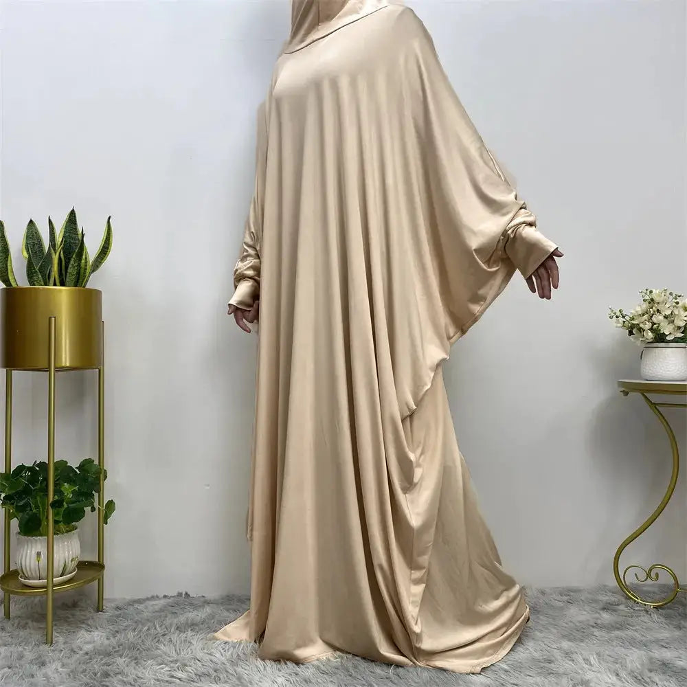 Middle East Women’s Traditional Solid Color Long Sleeve Loose Robe Abaya - 6Champagne / Free Size