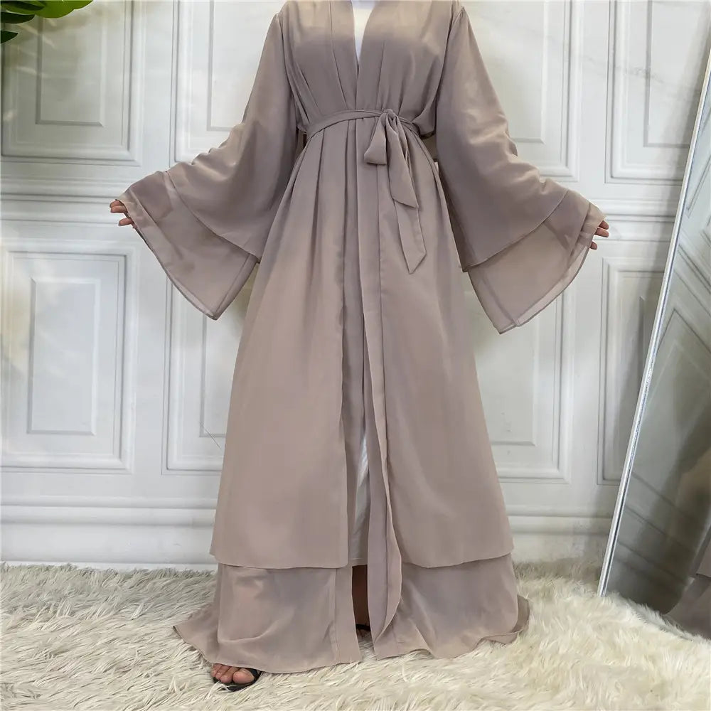 Robe cardigan musulmane en mousseline de soie à la mode