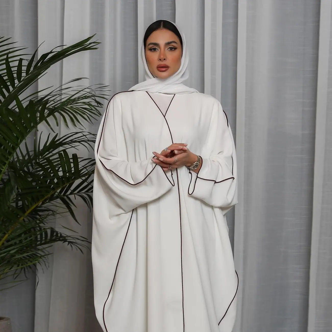 Robe Abaya blanche patchwork grande taille pour femme