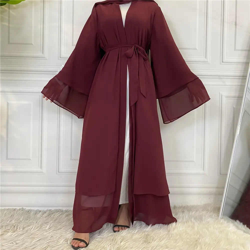 Robe cardigan musulmane en mousseline de soie à la mode
