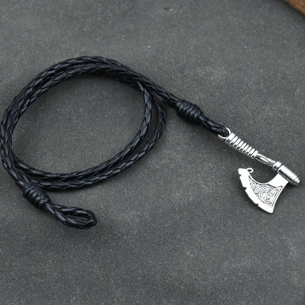 Bracelet en cuir viking avec ancre et hache pour homme