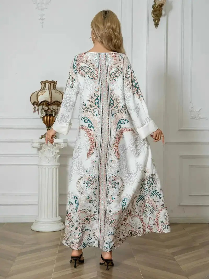 Robe caftan longue à imprimé léopard pour femme