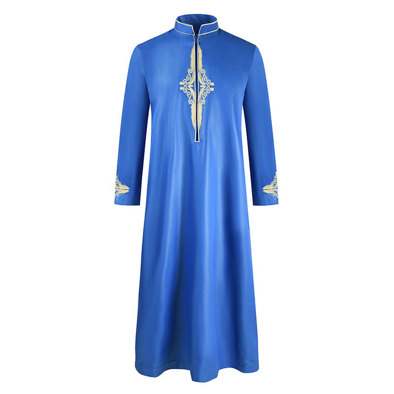 Robe de chambre pour homme, couleur unie, brodée, style musulman du Moyen-Orient, manches longues, commerce extérieur