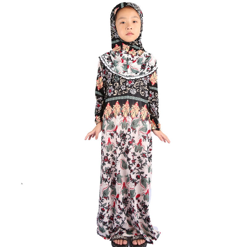 Robe Hui pour fille, vêtements de prière islamiques du Moyen-Orient, en tissu floral, pour enfants