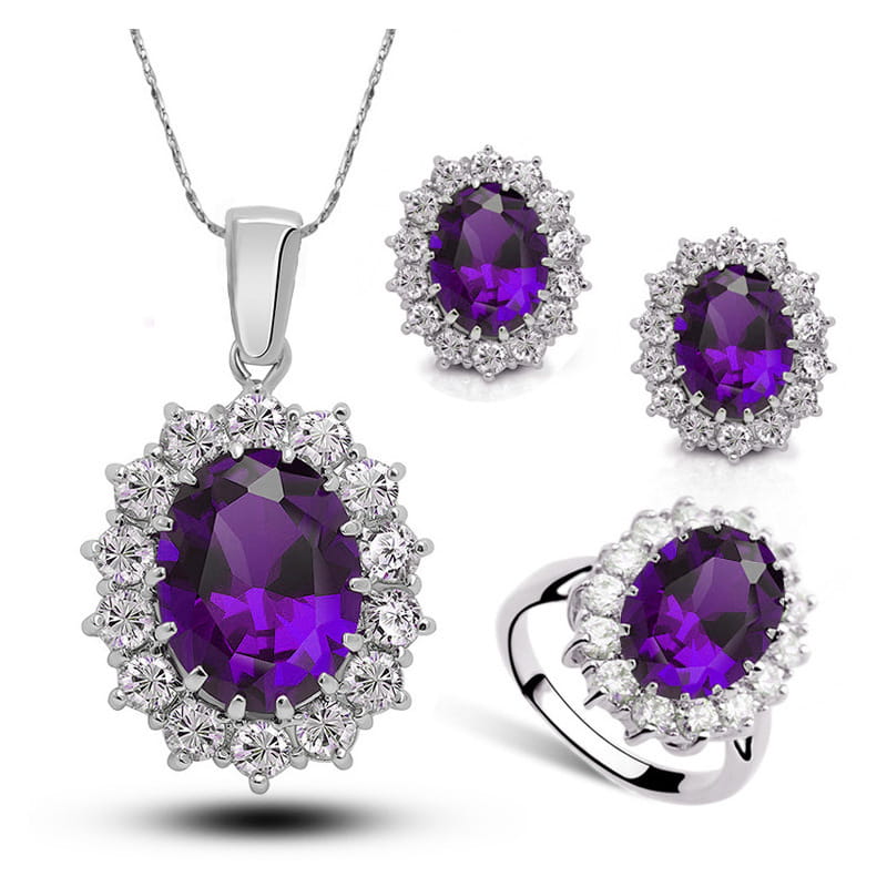 Ensemble de bijoux de mariée en cristal, collier, boucles d'oreilles, bague