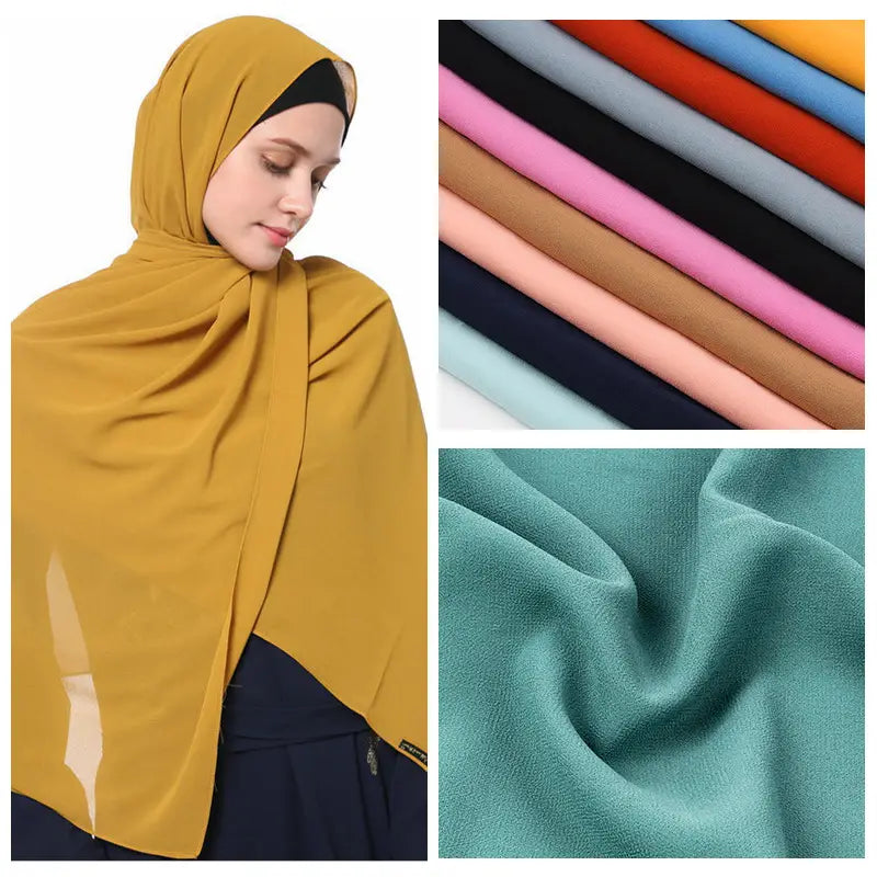 Foulard hijab en mousseline de soie monochrome à perles, 70 x 180 cm