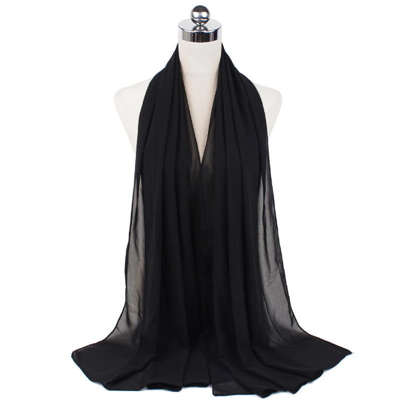 Foulard hijab en mousseline de soie monochrome à perles, 70 x 180 cm