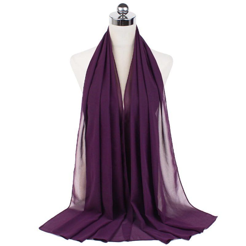 Foulard hijab en mousseline de soie monochrome à perles, 70 x 180 cm