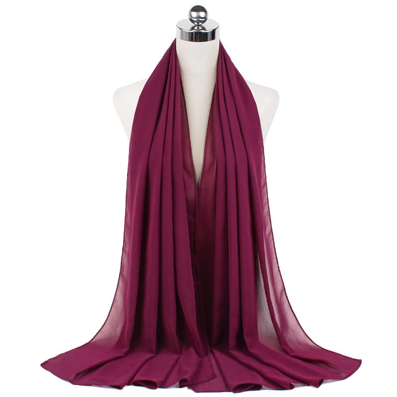 Foulard hijab en mousseline de soie monochrome à perles, 70 x 180 cm
