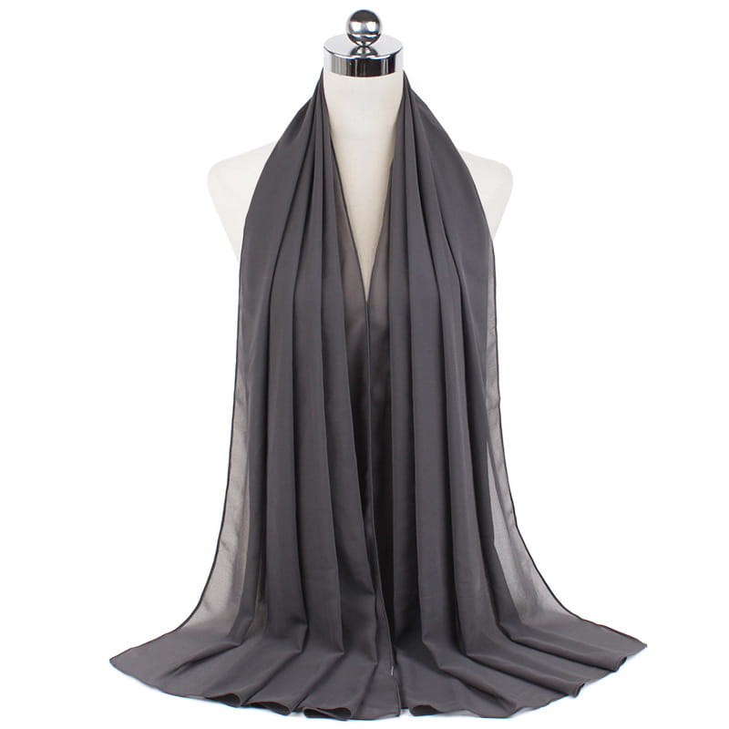 Foulard hijab en mousseline de soie monochrome à perles, 70 x 180 cm