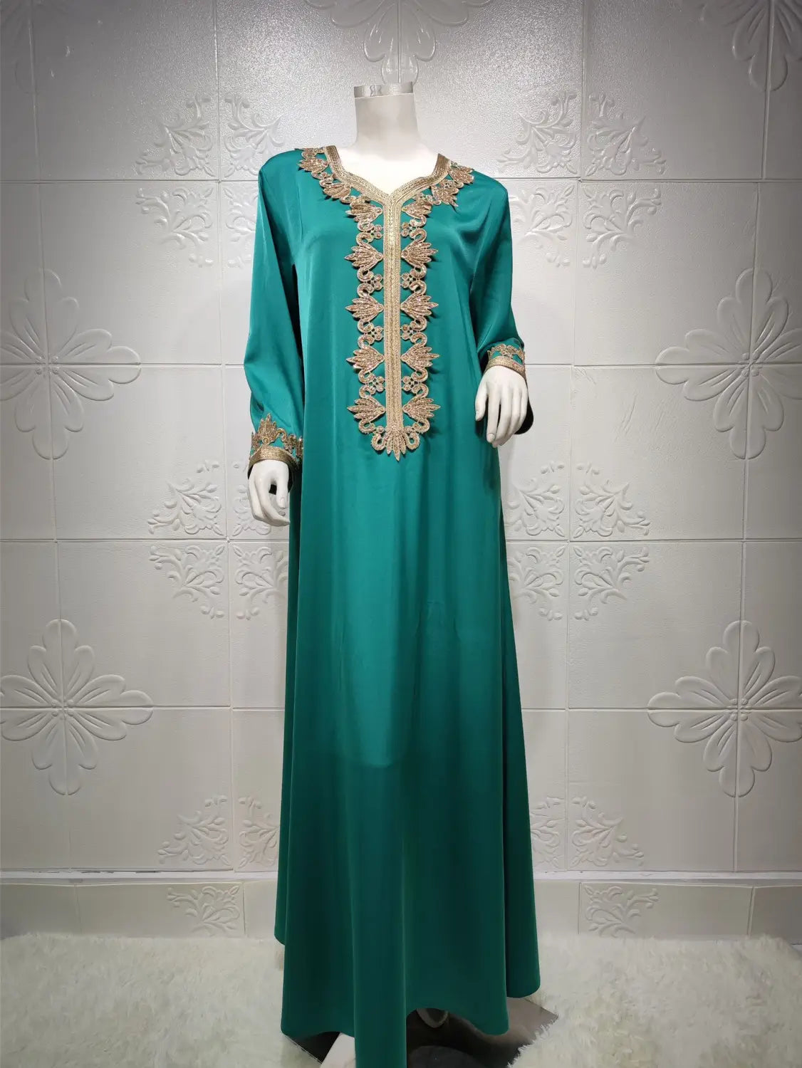 Jupe longue brodée pour femmes musulmanes du Moyen-Orient et de Dubaï, robe en dentelle bronzée brodée