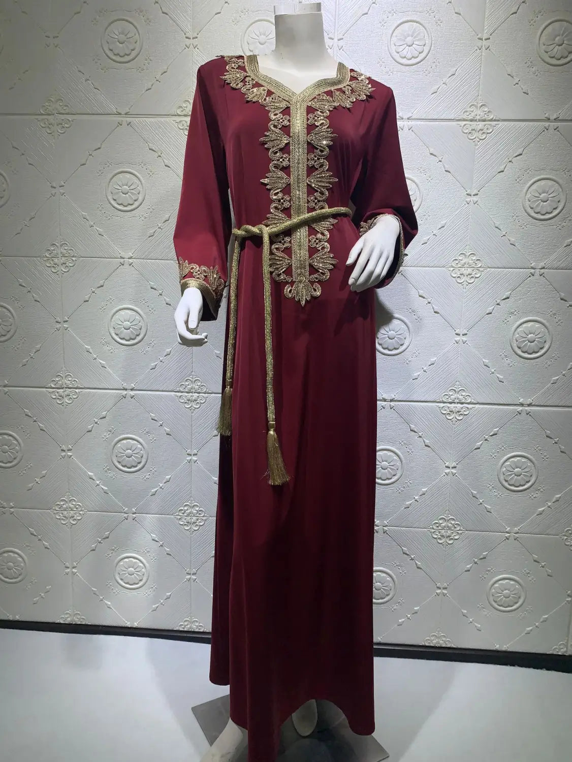 Jupe longue brodée pour femmes musulmanes du Moyen-Orient et de Dubaï, robe en dentelle bronzée brodée