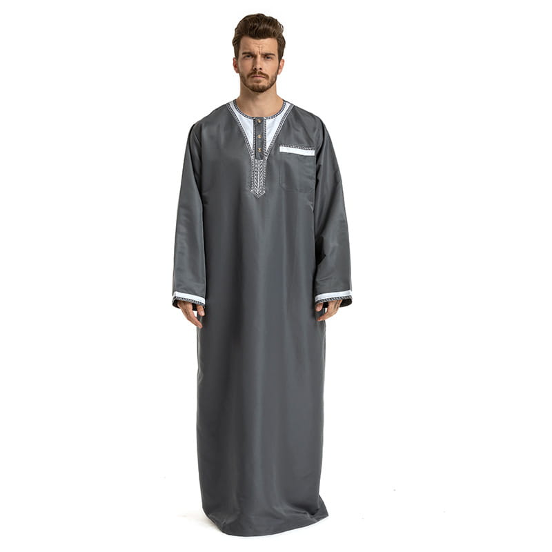 Robe musulmane Hui à manches longues et col rond pour homme
