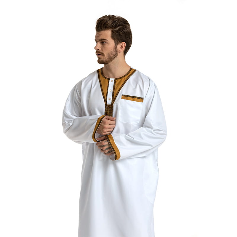 Robe musulmane Hui à manches longues et col rond pour homme