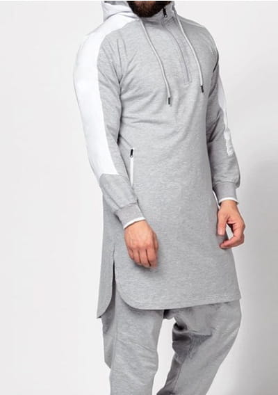 Robe musulmane à blocs de couleurs pour homme, sweat-shirt à poche zippée