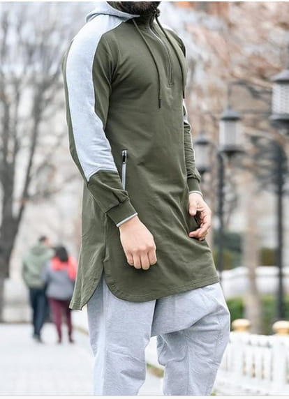 Robe musulmane à blocs de couleurs pour homme, sweat-shirt à poche zippée