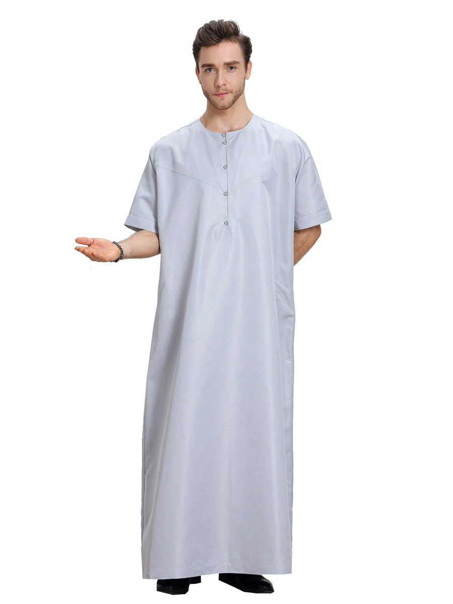 Robe musulmane arabe à manches courtes pour homme, couleur unie