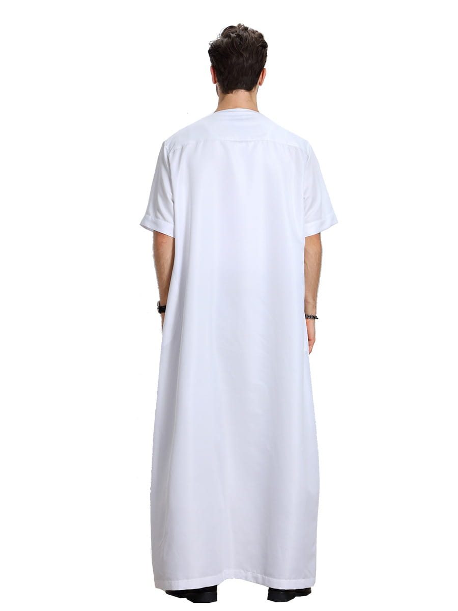 Robe musulmane arabe à manches courtes pour homme, couleur unie