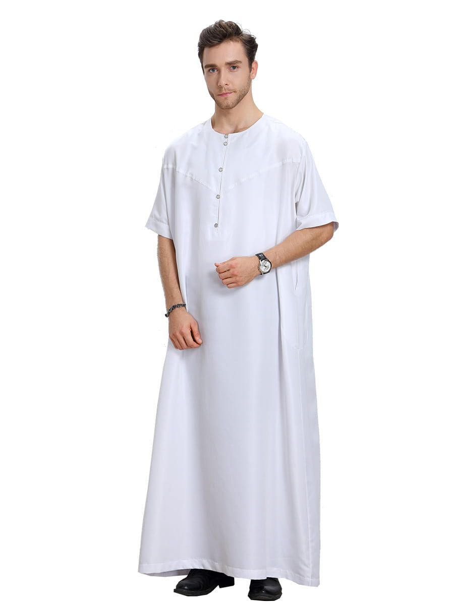 Robe musulmane arabe à manches courtes pour homme, couleur unie