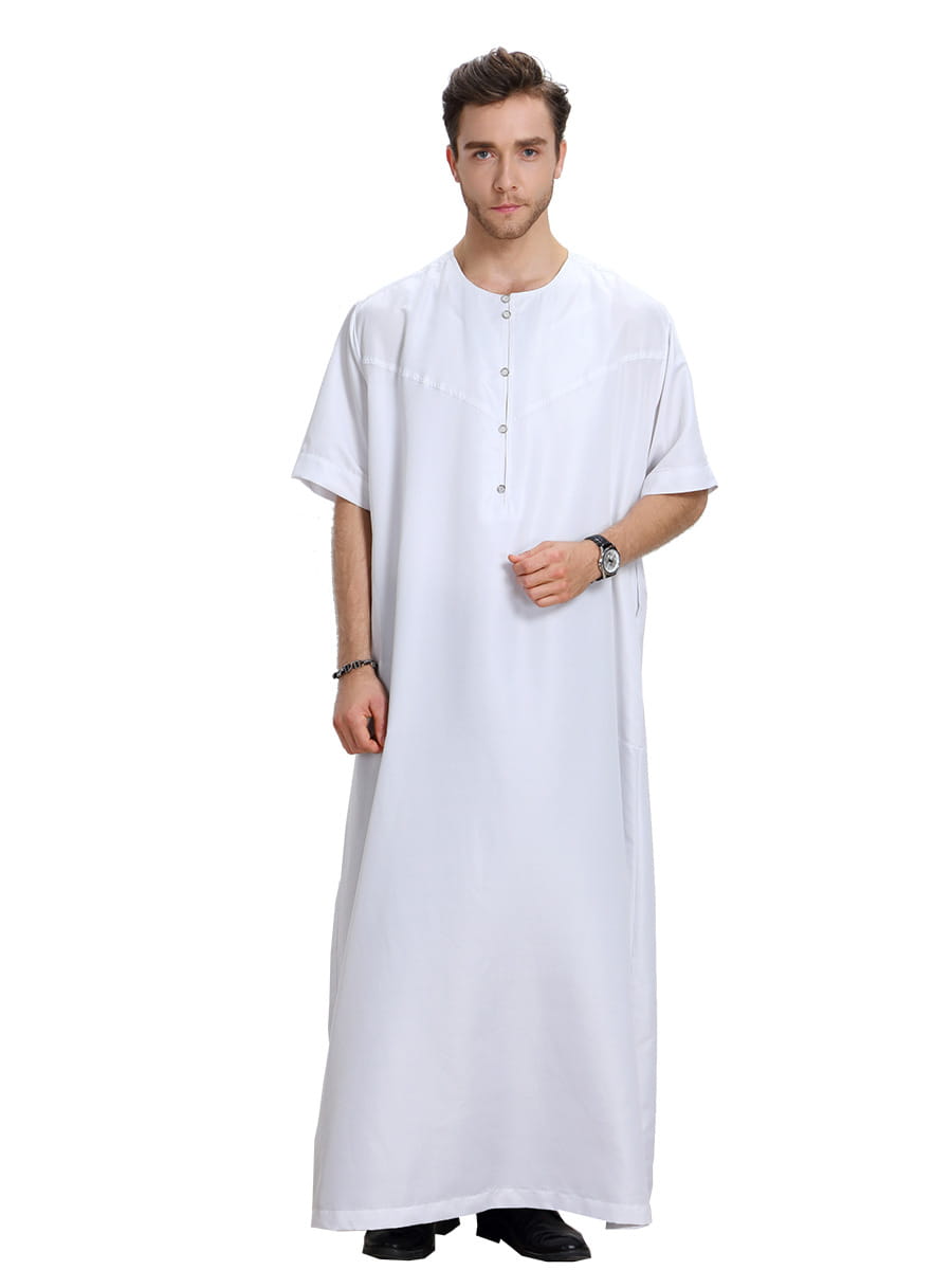 Robe musulmane arabe à manches courtes pour homme, couleur unie