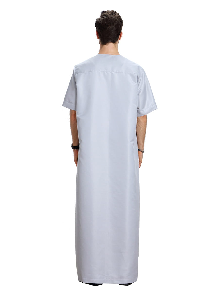 Robe musulmane arabe à manches courtes pour homme, couleur unie