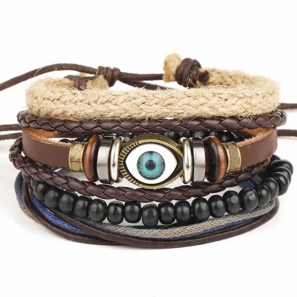 Bracelets et bracelets en cuir perlés à la mode
