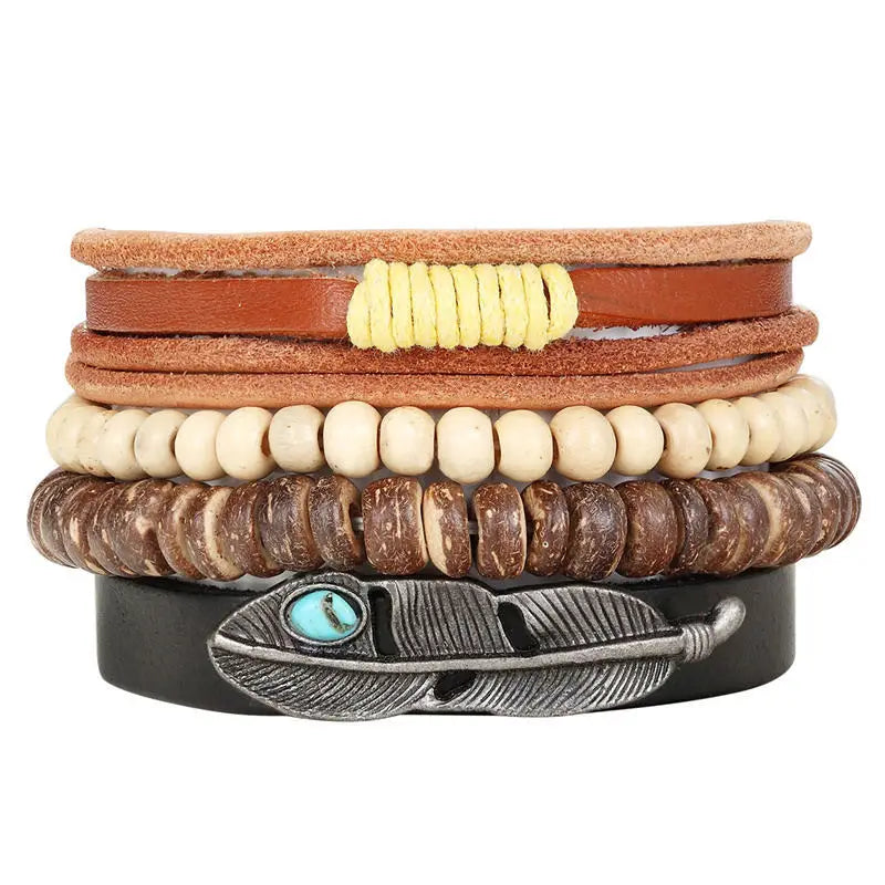 Bracelets et bracelets en cuir perlés à la mode