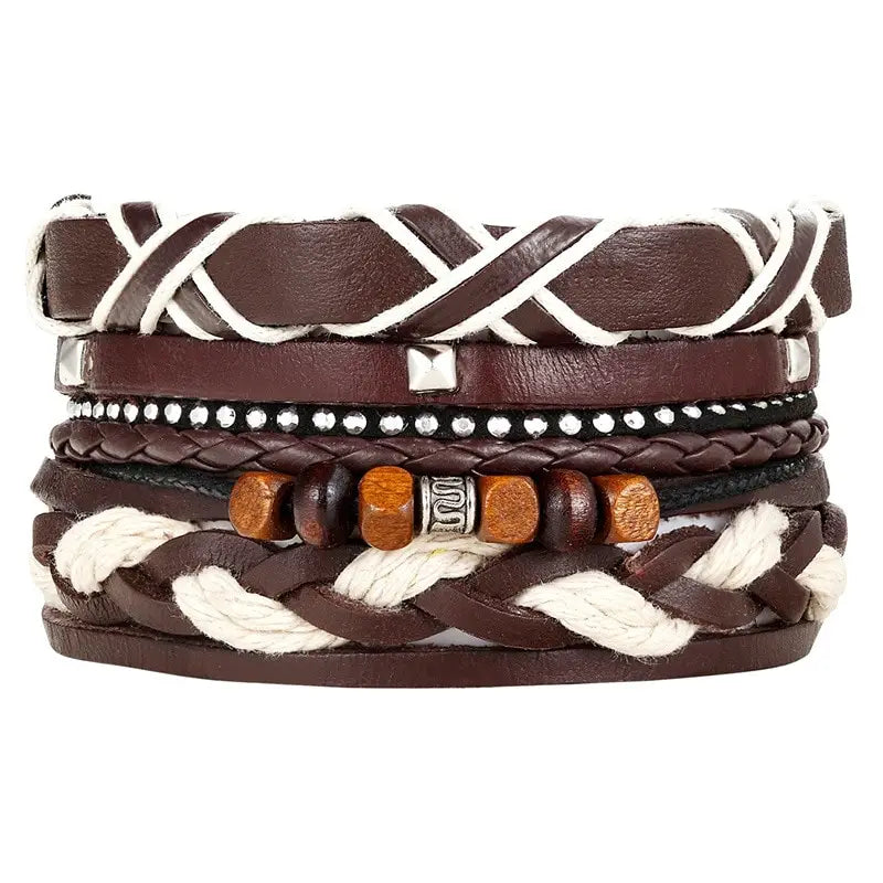 Bracelets et bracelets en cuir perlés à la mode