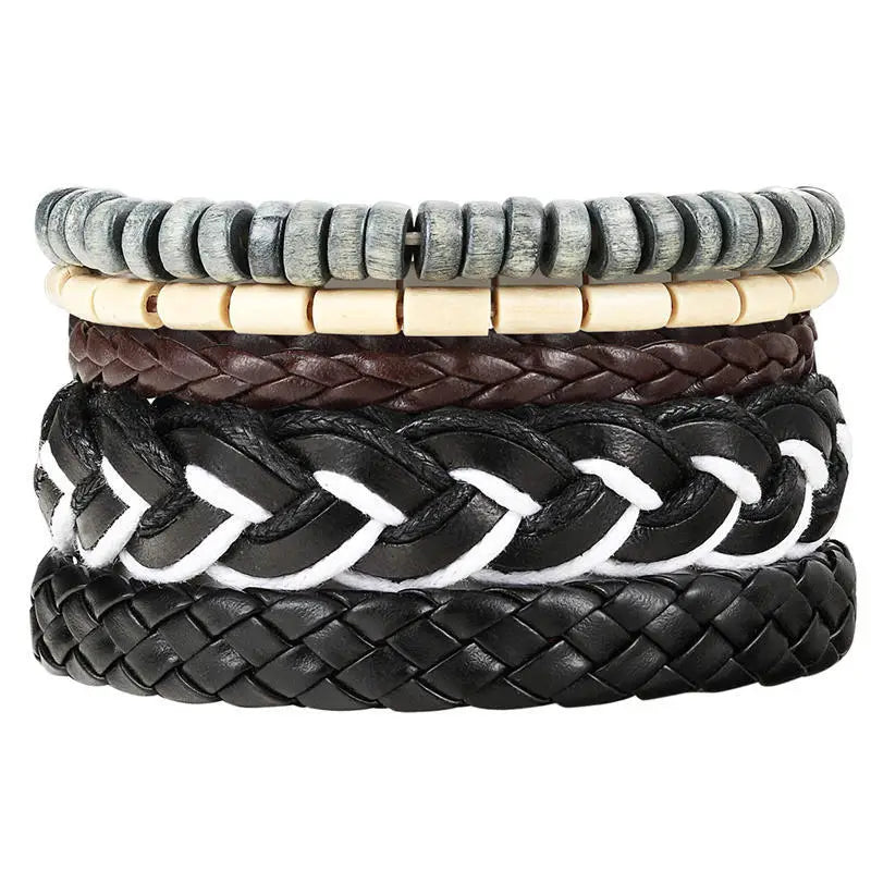 Bracelets et bracelets en cuir perlés à la mode
