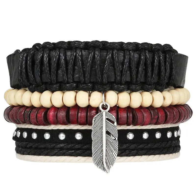 Bracelets et bracelets en cuir perlés à la mode