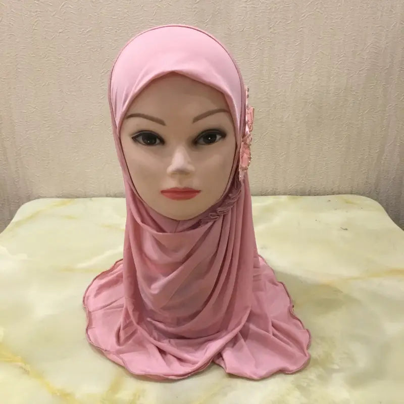 Chapeau turban pour petite fille avec voile à deux fleurs