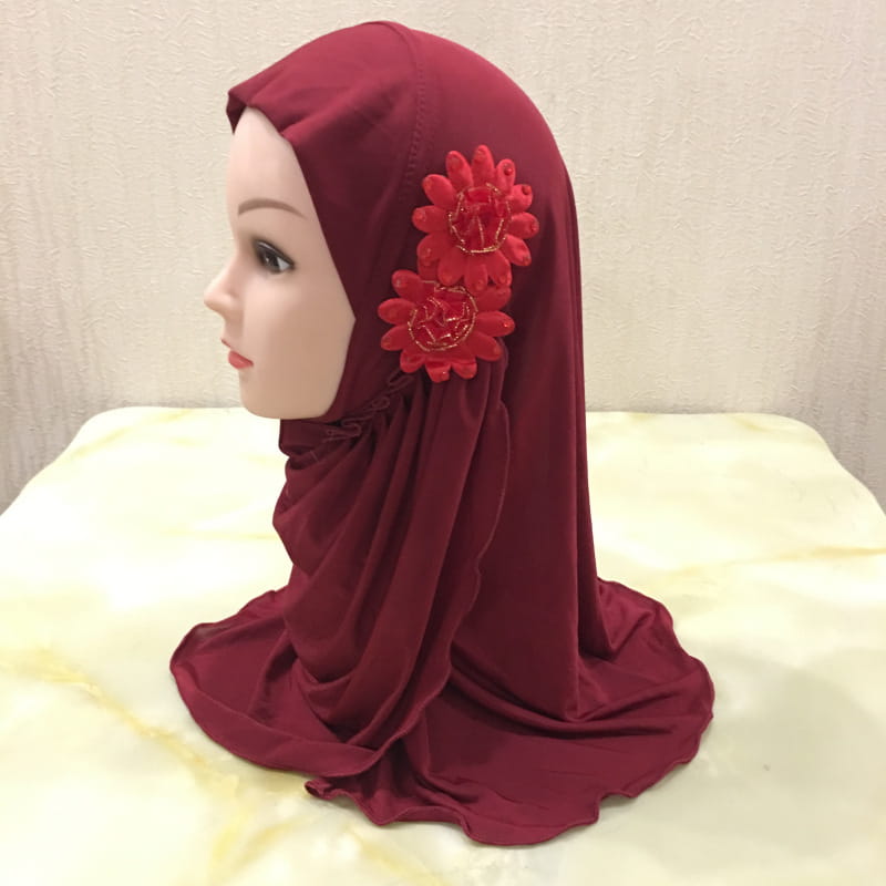 Chapeau turban pour petite fille avec voile à deux fleurs