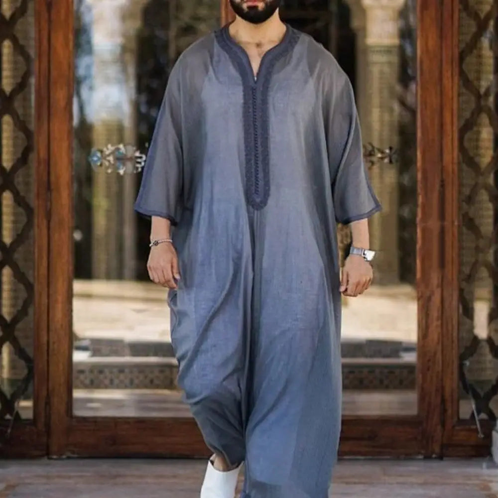 Robe musulmane ample et décontractée en lin gris pour jeunes