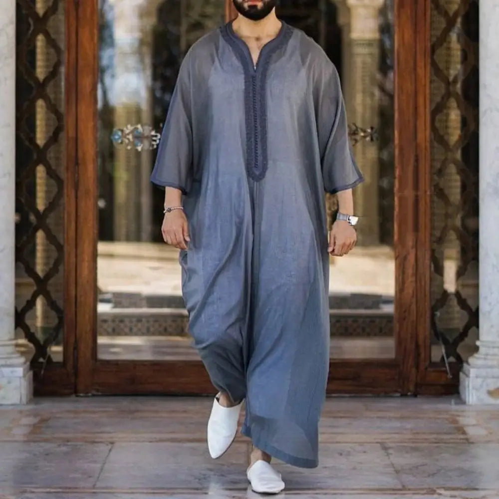 Robe musulmane ample et décontractée en lin gris pour jeunes