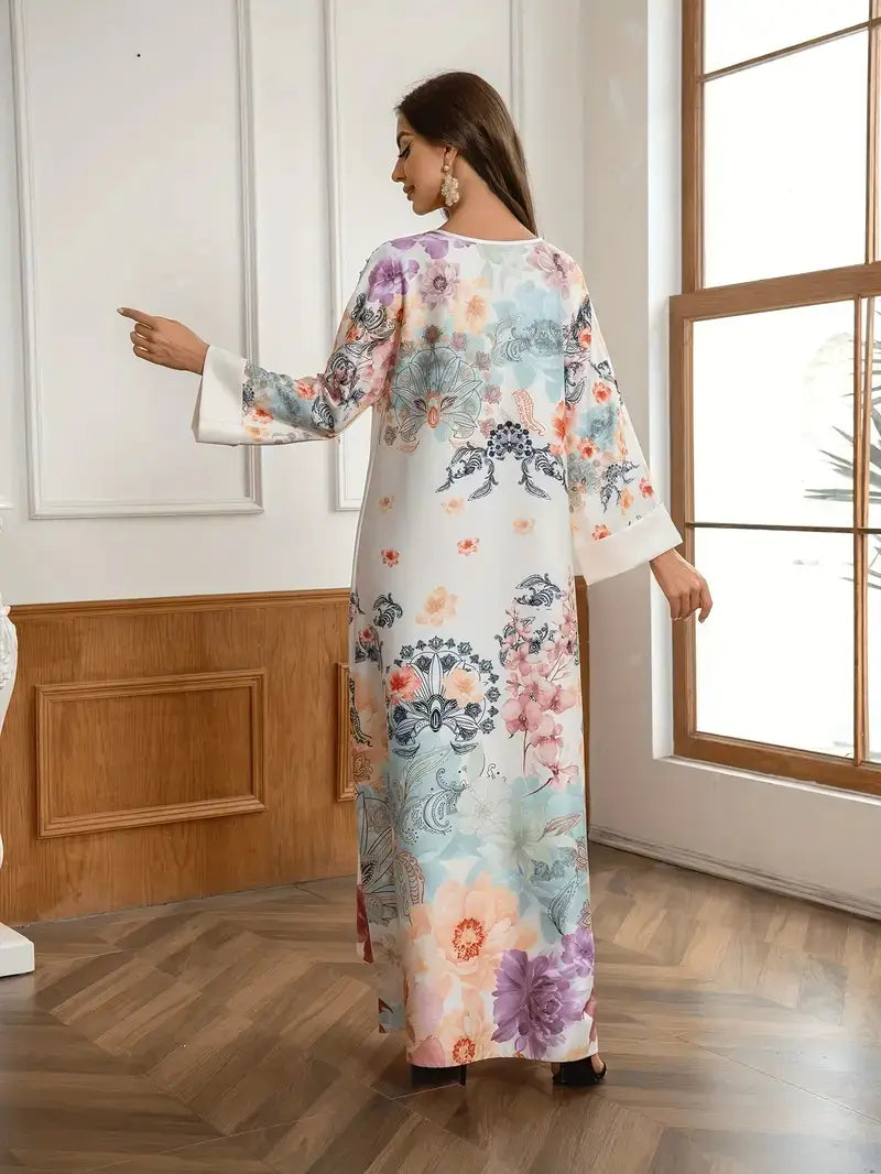 Robe caftan longue élégante à imprimé floral