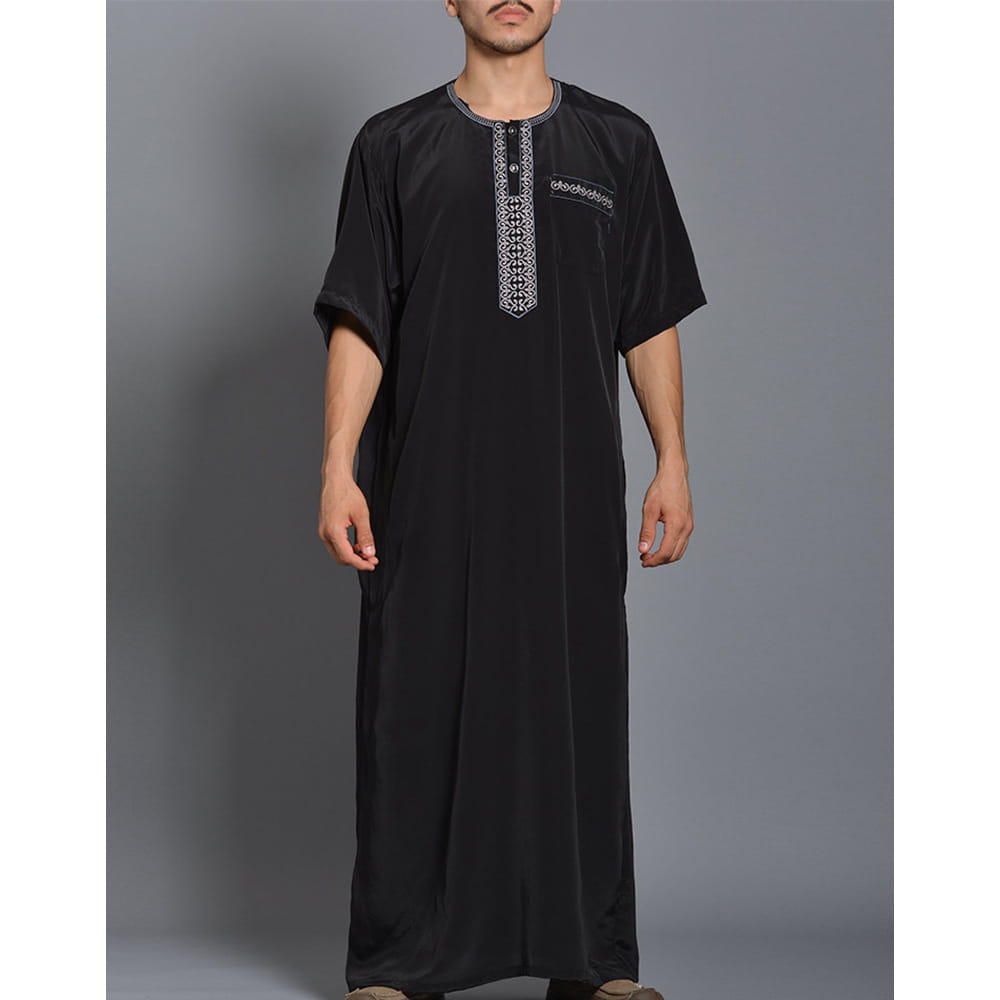 Robe musulmane à manches mi-longues et broderie pour homme, style arabe