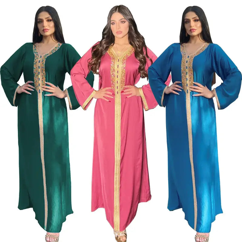 Robe musulmane de Dubaï avec dentelle et ruban diamant