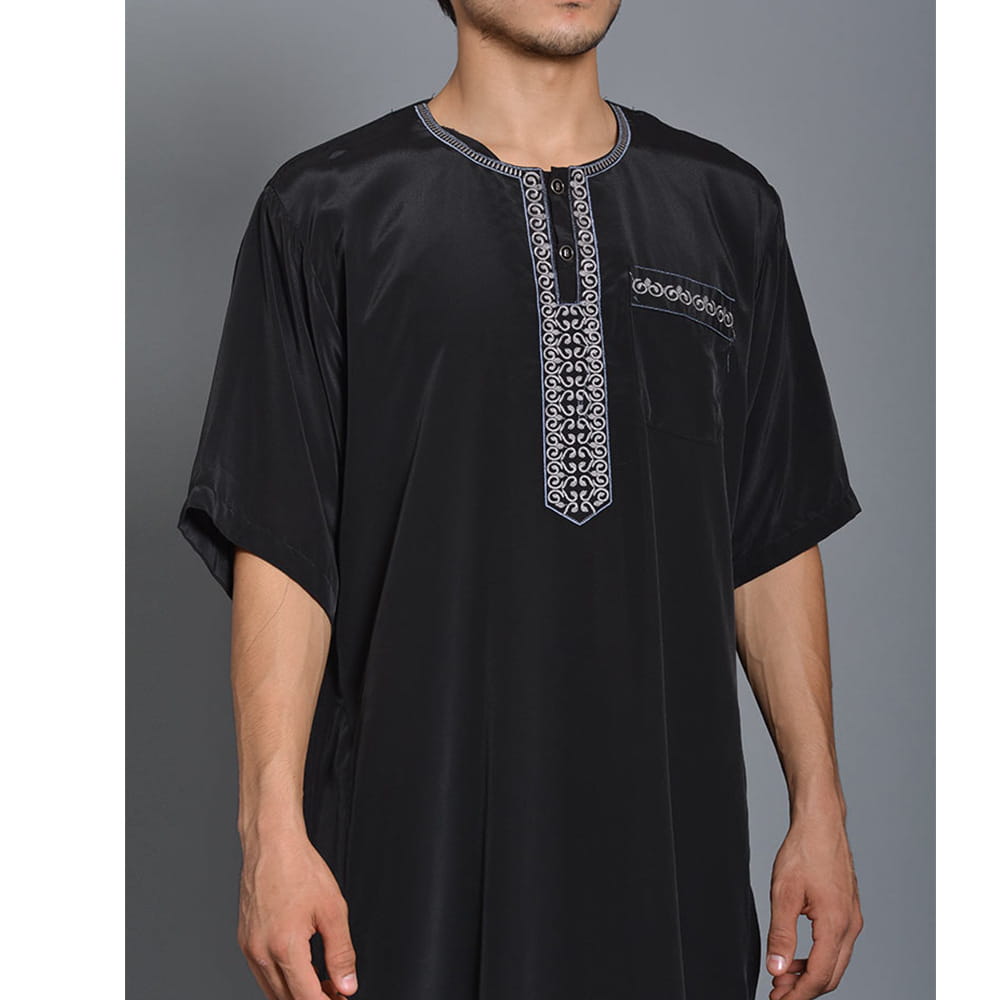 Robe musulmane à manches mi-longues et broderie pour homme, style arabe