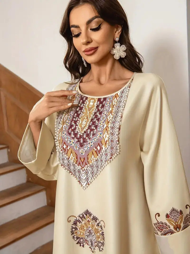 Abaya élégante à imprimé floral, vêtement musulman du Moyen-Orient pour femmes