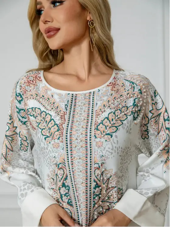 Robe Abaya élégante à manches longues et imprimé floral