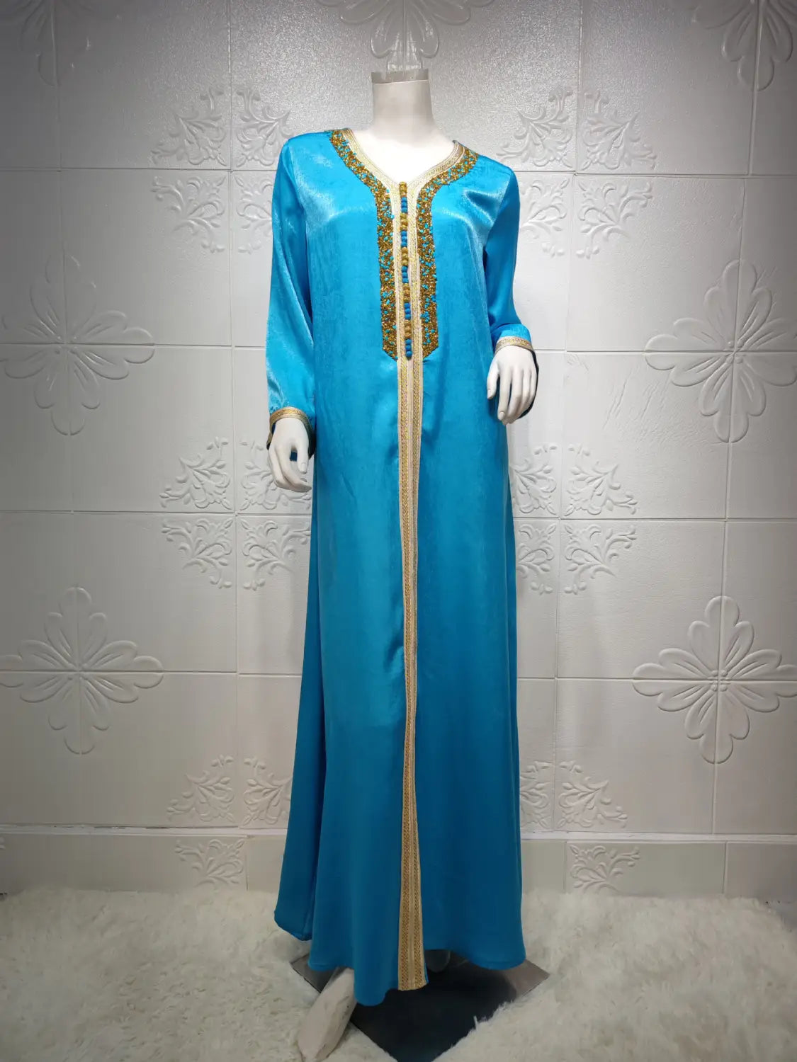 Robe musulmane de Dubaï avec dentelle et ruban diamant