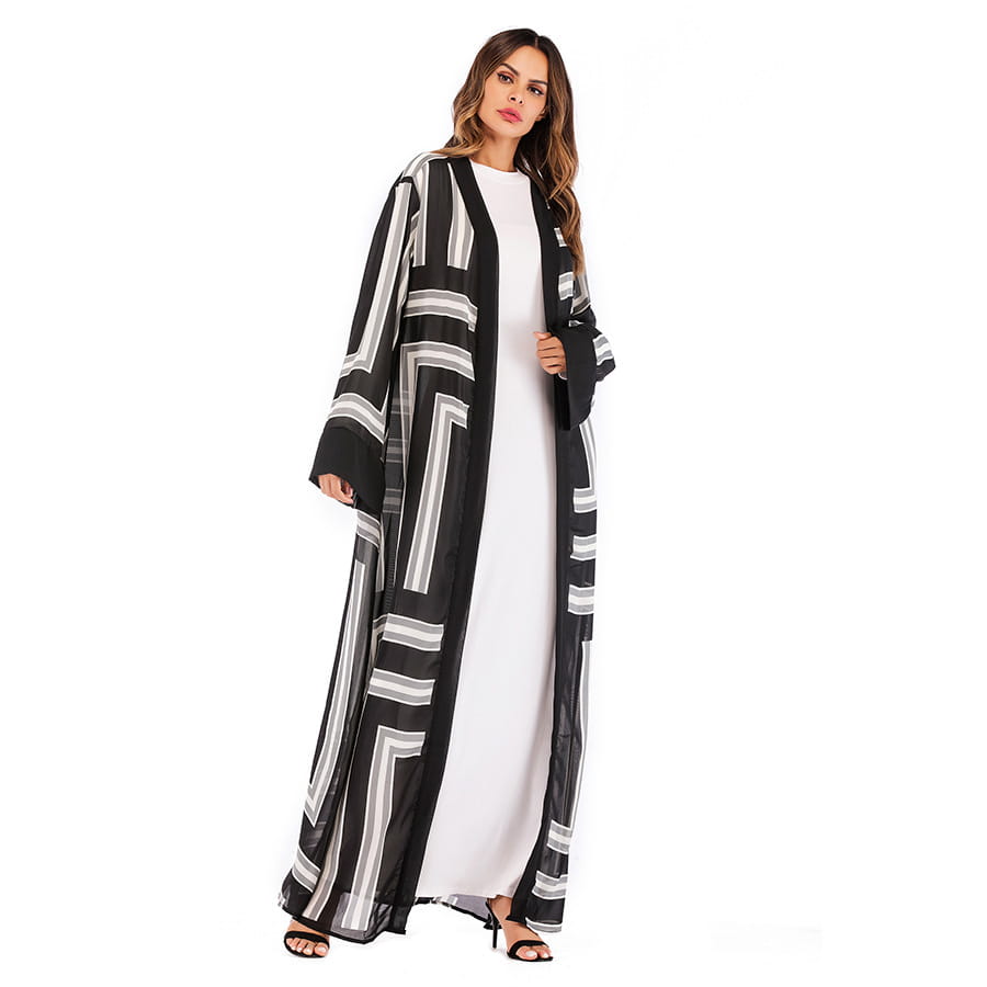 Robe cardigan ample en dentelle à rayures musulmanes pour femme
