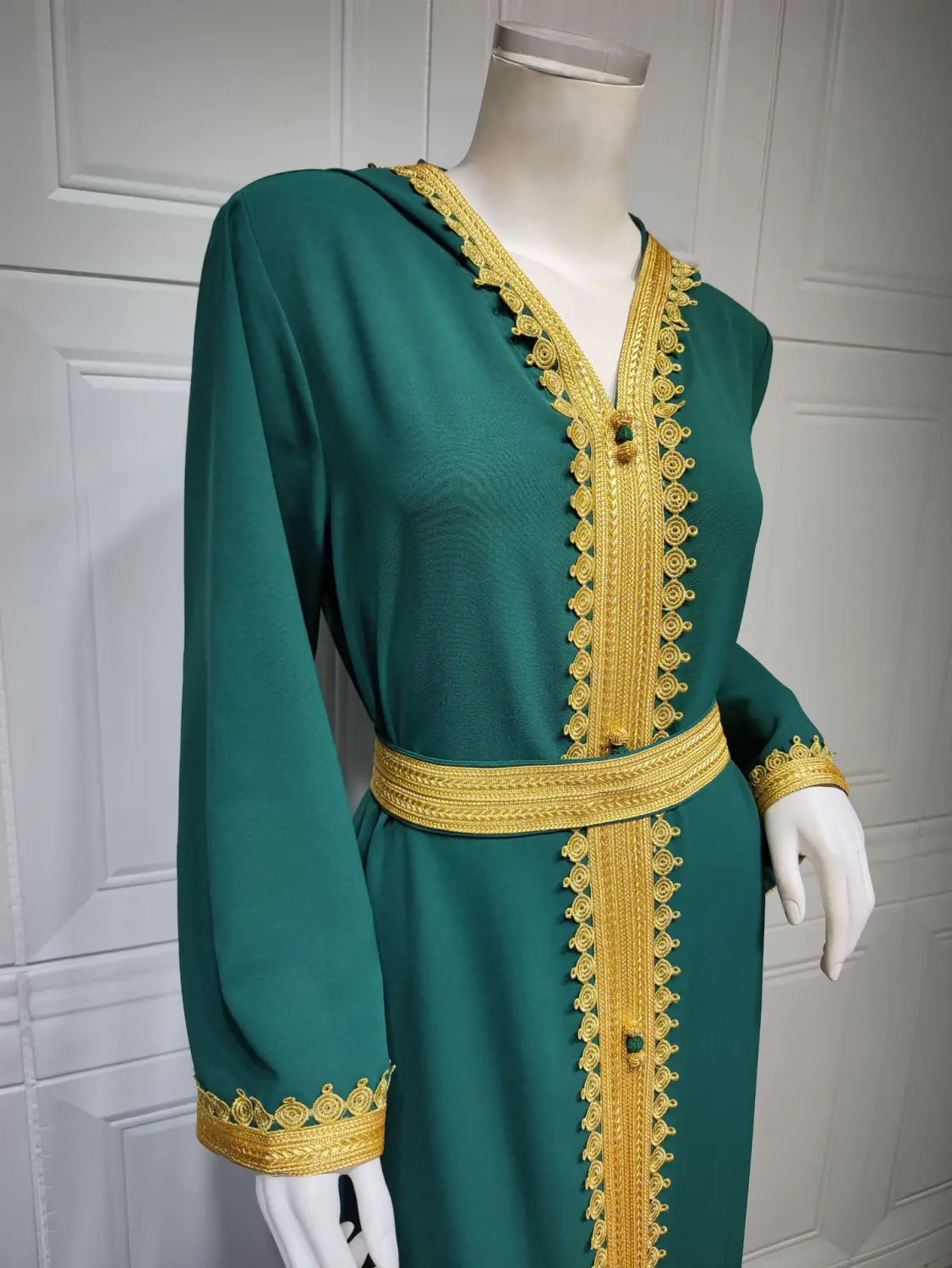 Robe trapèze à capuche en lin vert pour femme musulmane saoudienne