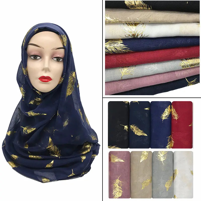 Écharpe turban polyvalente à imprimé feuilles d'or pour femme