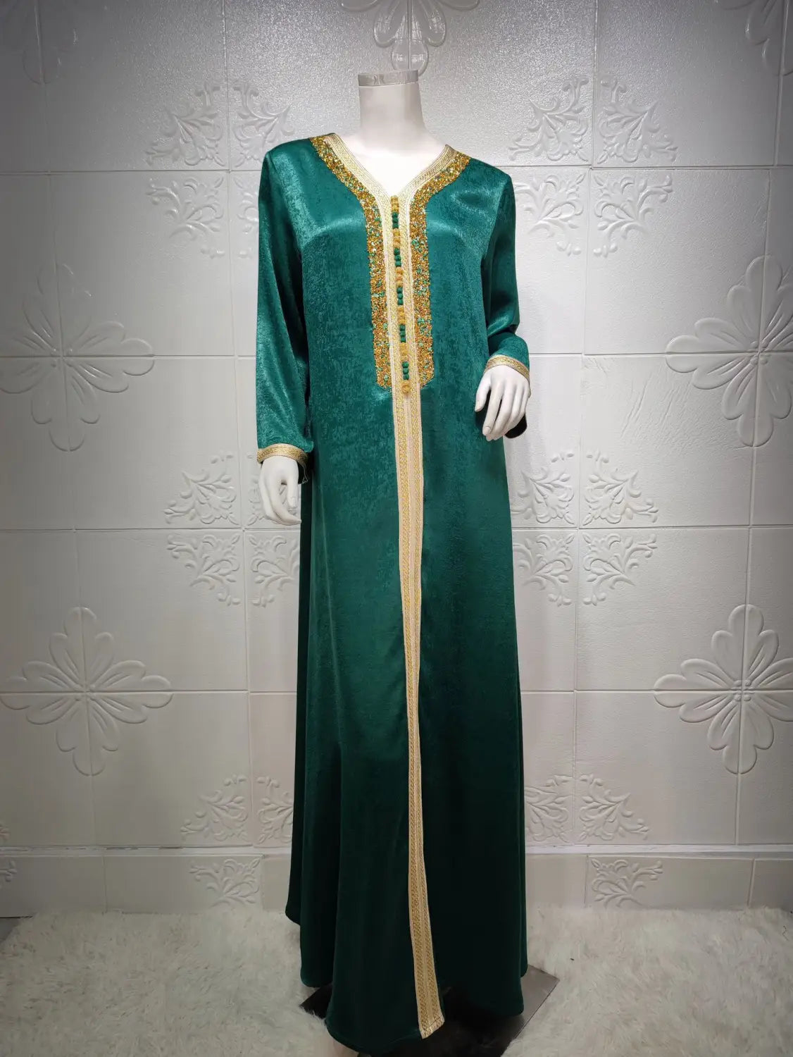 Robe musulmane de Dubaï avec dentelle et ruban diamant