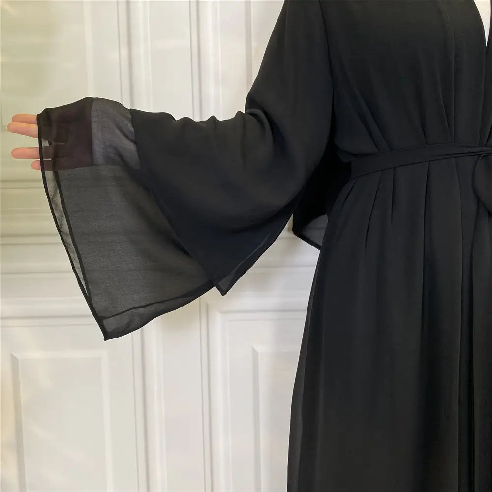 Robe cardigan musulmane en mousseline de soie à la mode