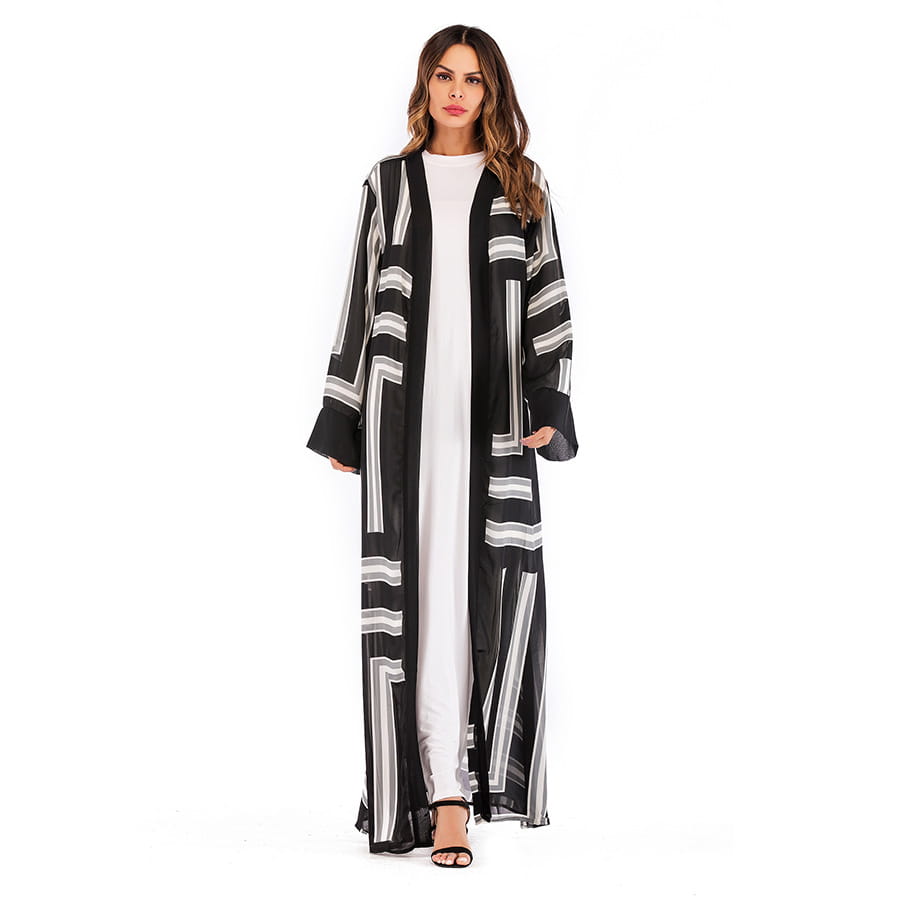 Robe cardigan ample en dentelle à rayures musulmanes pour femme
