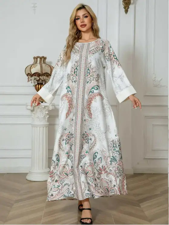 Robe Abaya élégante à manches longues et imprimé floral