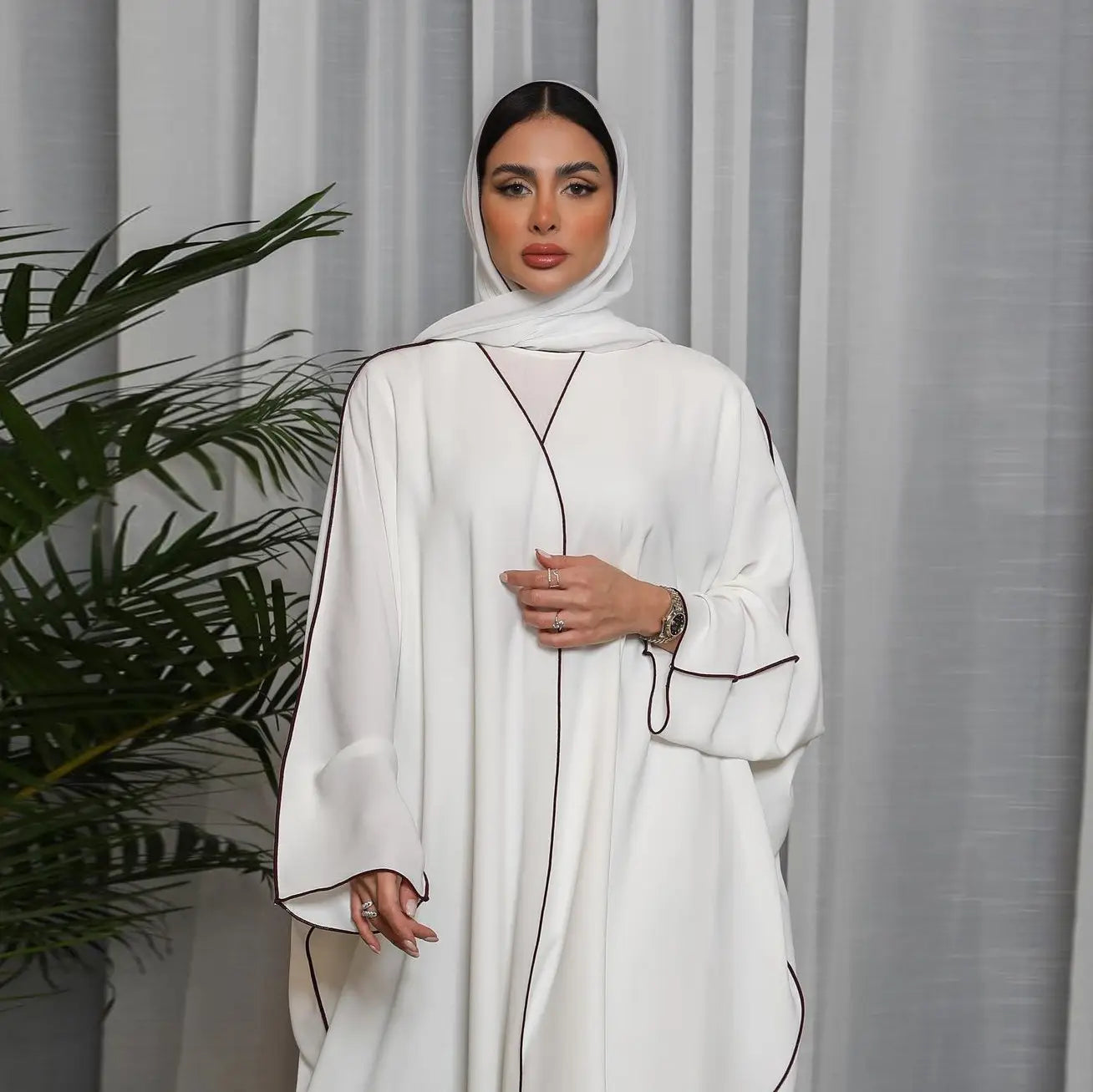 Robe Abaya blanche patchwork grande taille pour femme