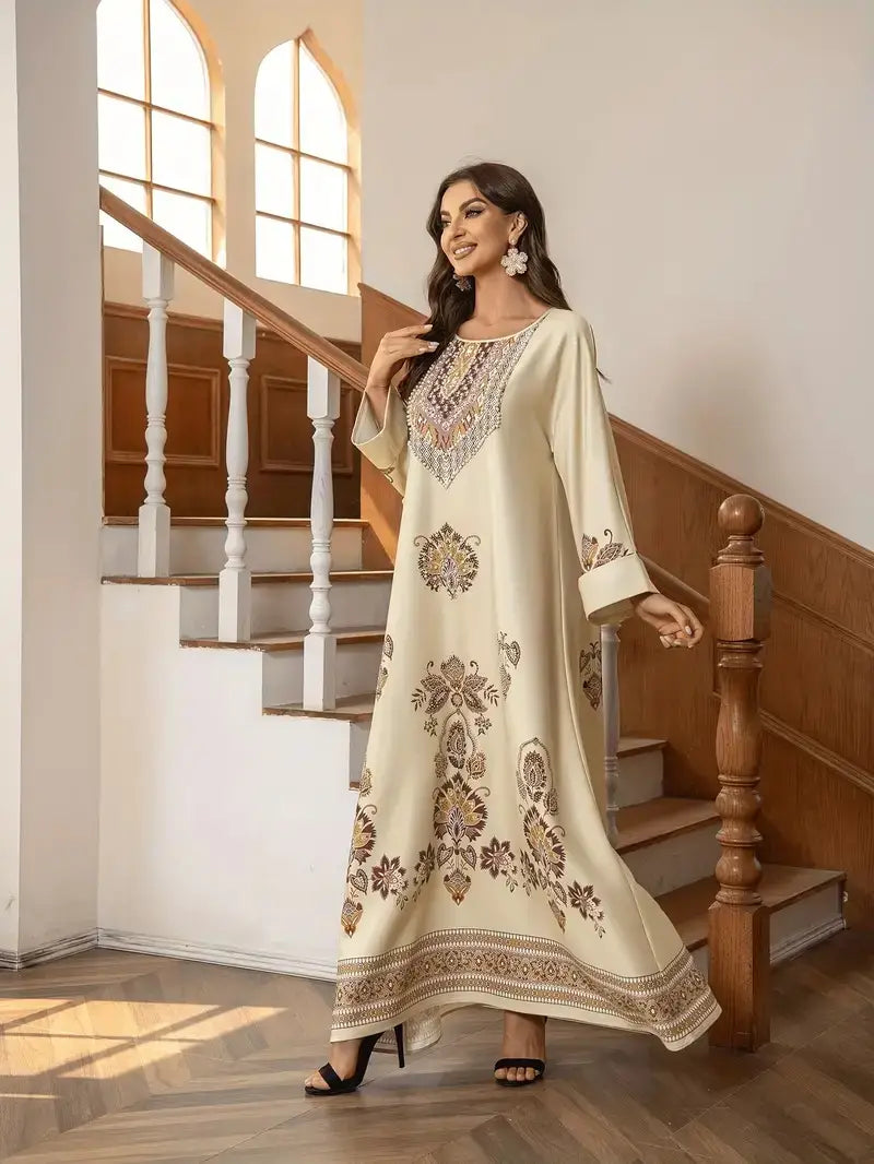 Abaya élégante à imprimé floral, vêtement musulman du Moyen-Orient pour femmes
